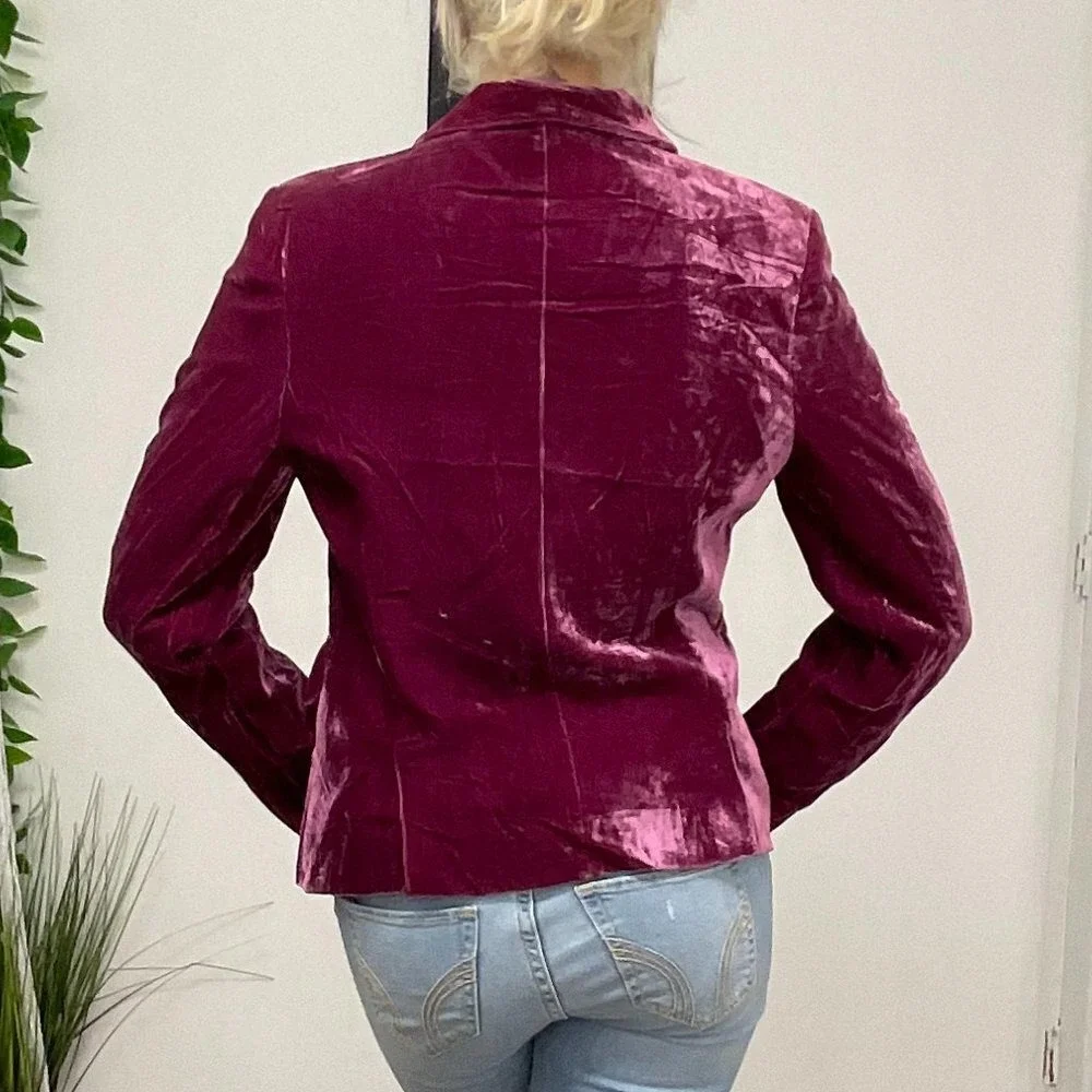 Philippe Adec Button-Up Velvet Blazer Jacket Long Sleeve Size 8 Purple